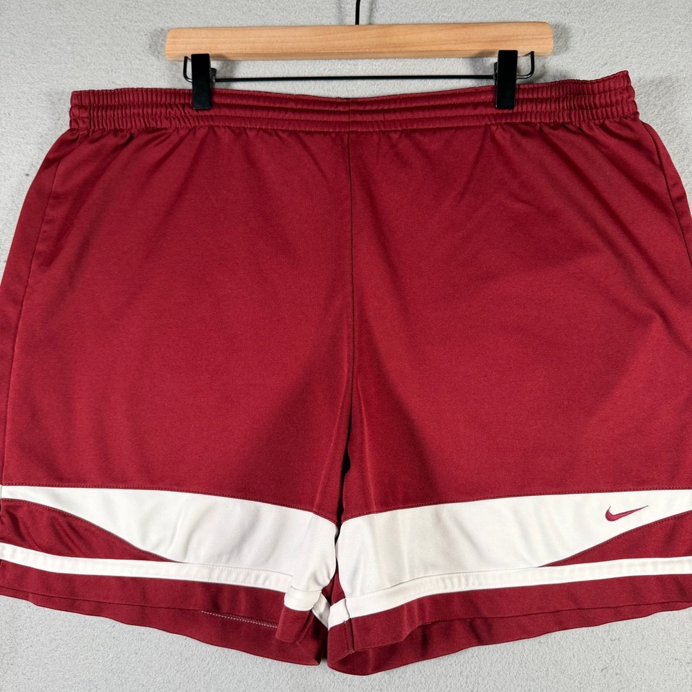 Vintage Nike Men XL Athletic Basketball Shorts Maroon White Swoosh Elastic Waist